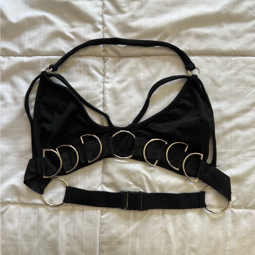 FASHION NOVA Strappy Bralette with Silver Rings